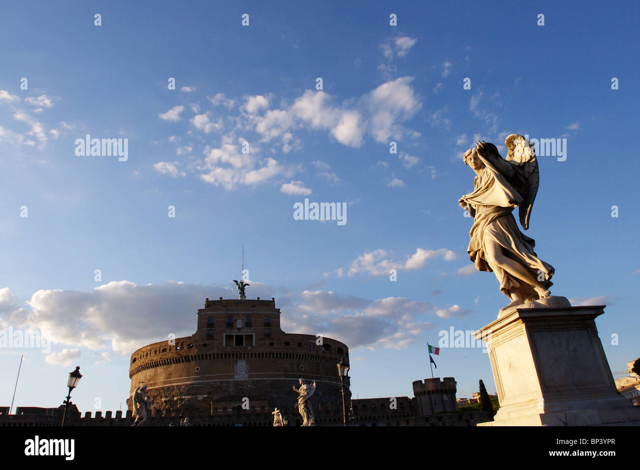 Castel sant' Angelo Rome Italy. Bernini art sculpture angel marble statue Stock Photo