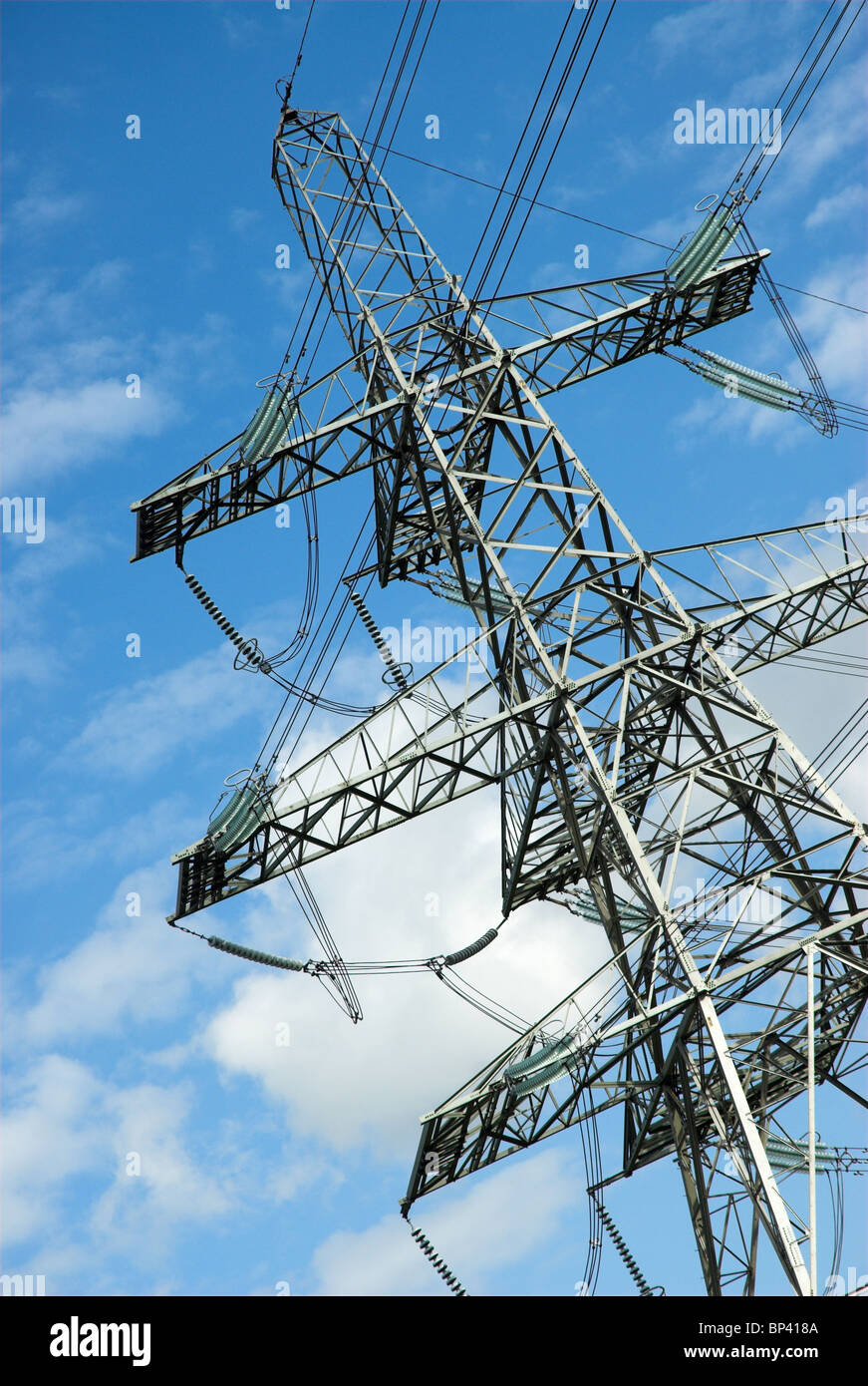 Top of high voltage electricity pylon Stock Photo