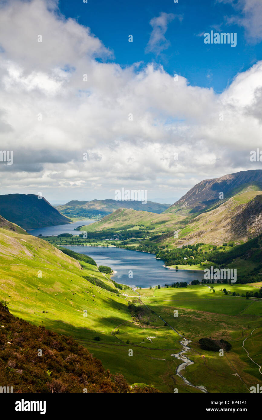 View over Buttermere & Crummock Water from the Haystacks path, Lake District National Park, Cumbria, England, UK Stock Photo