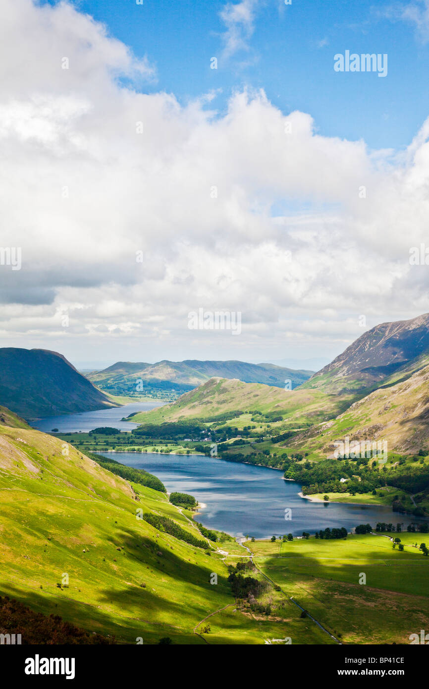 View over Buttermere & Crummock Water from the Haystacks path, Lake District National Park, Cumbria, England, UK Stock Photo