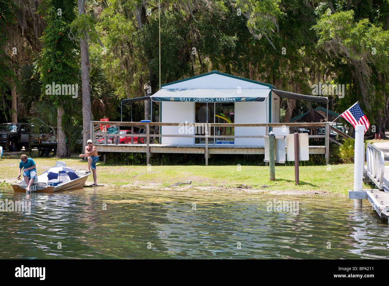 Salt Springs, FL - May 2010 - Two men preparing for a day of fishing at ...