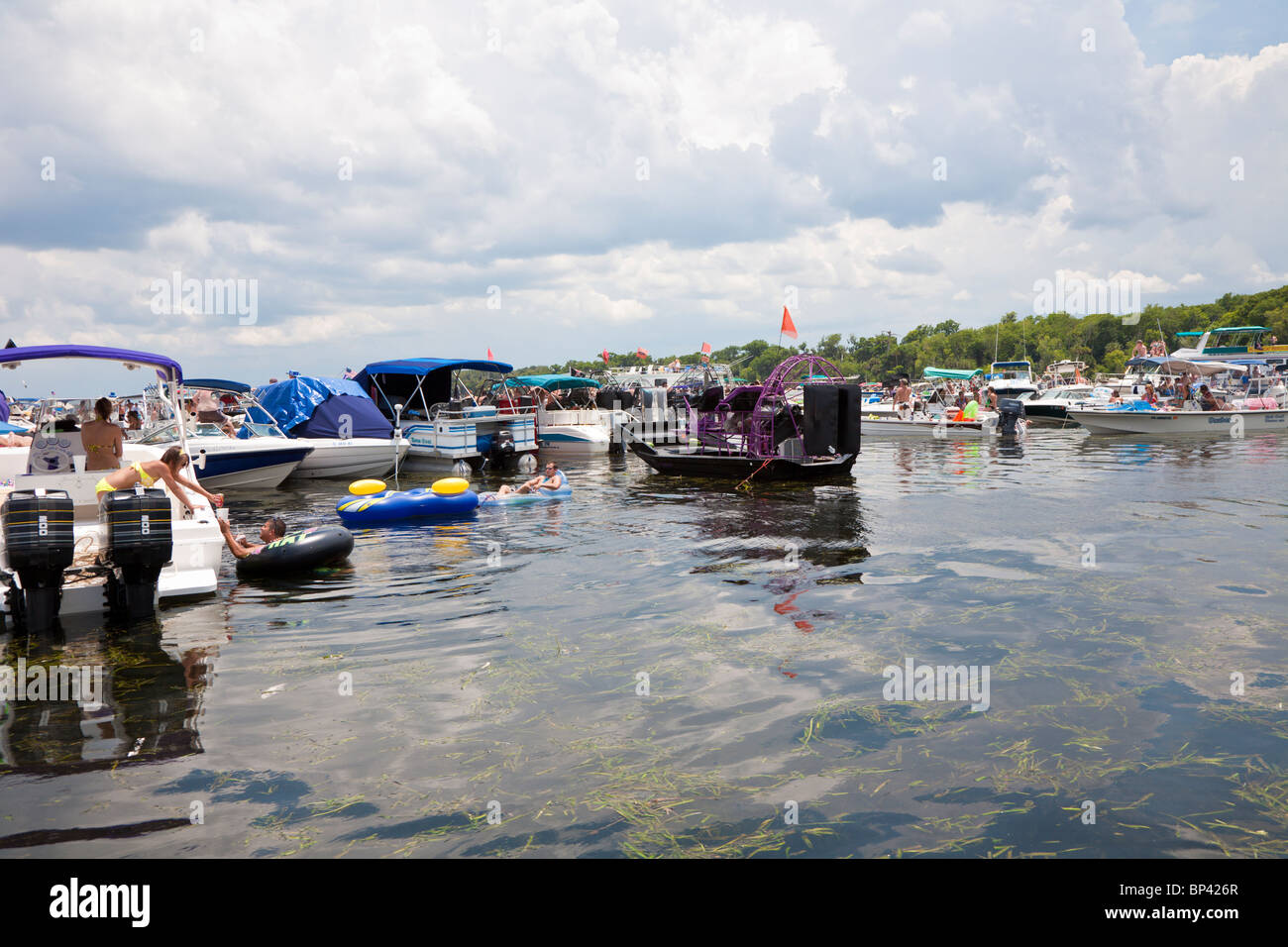 Lake FL May 2010 Boaters raft together for a day long party