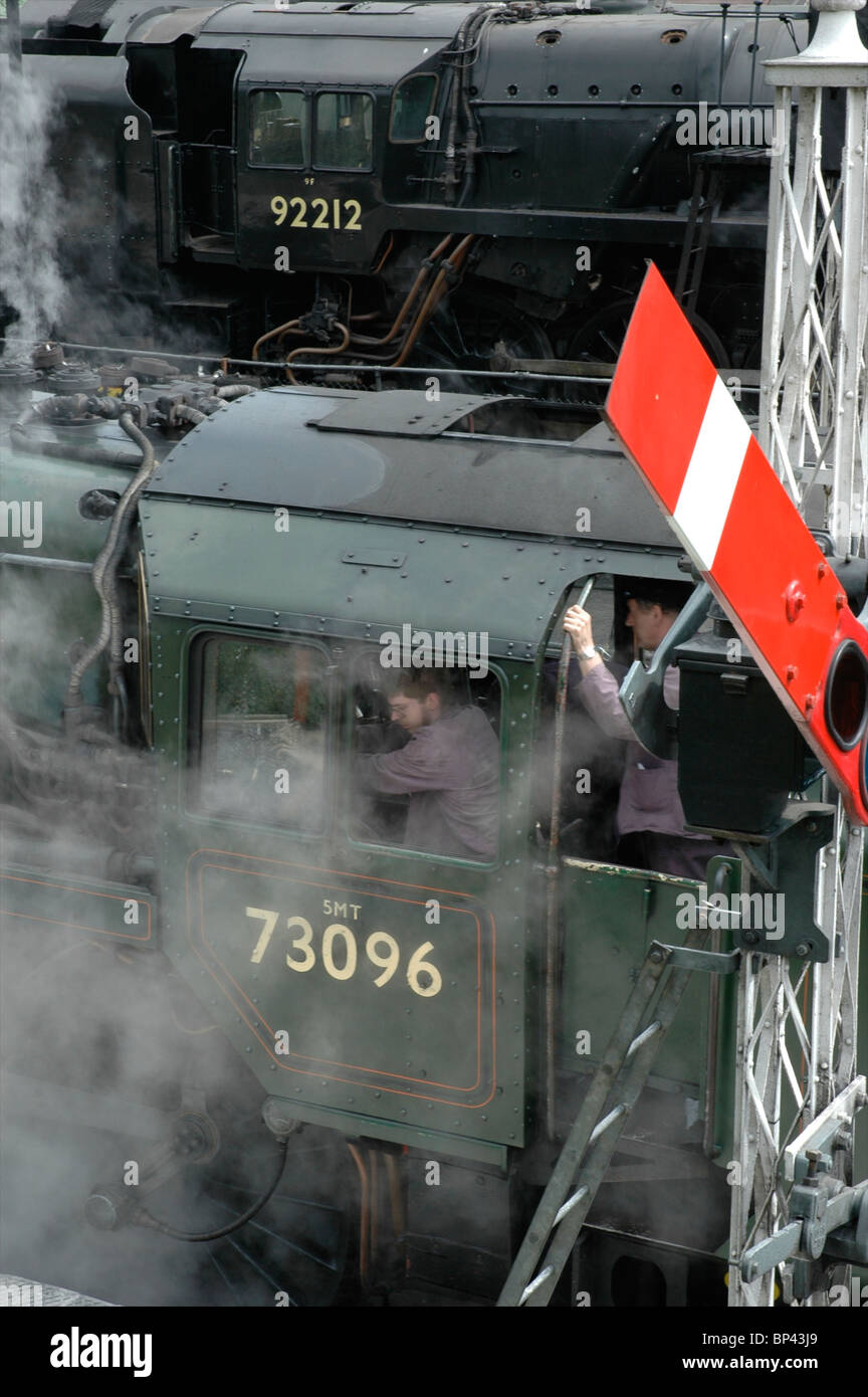 Standard class locomotives and signal on Mid Hants Railway Stock Photo