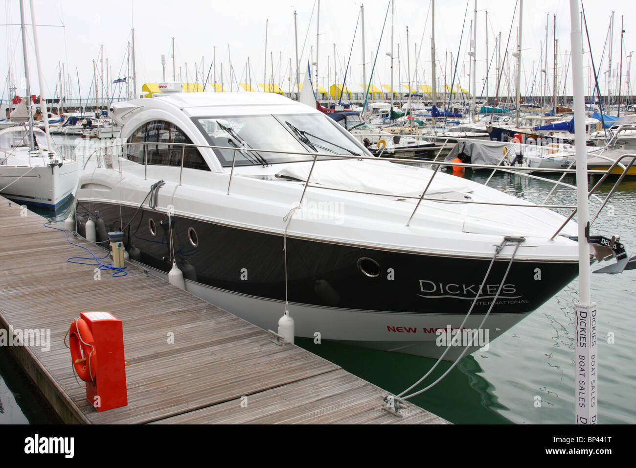 A boat for sale at Dickies Boat Sales, Brighton Marina, England, U.K