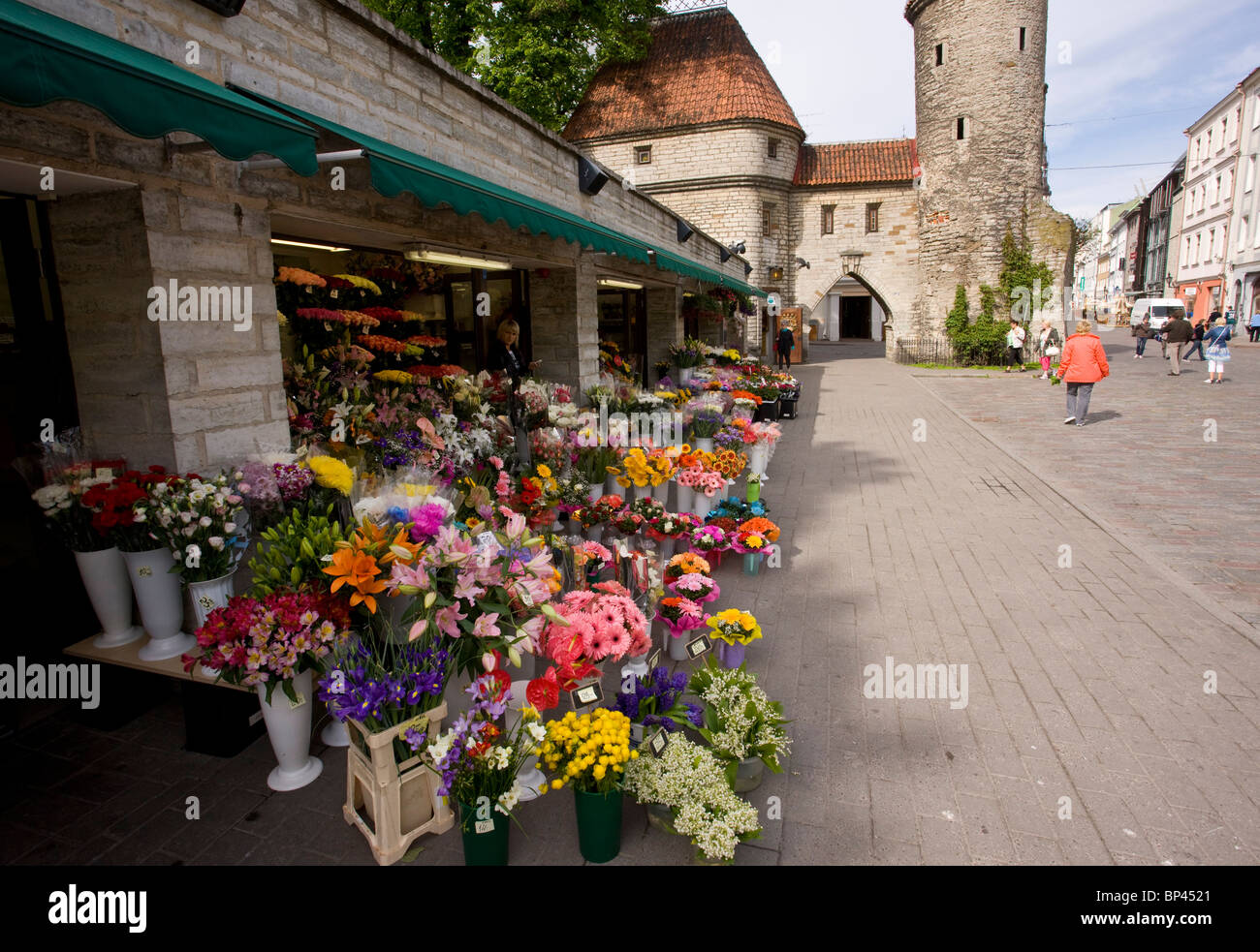 Flower market in the centre of the old part of Tallinn, World Heritage Site, Estonia Stock Photo