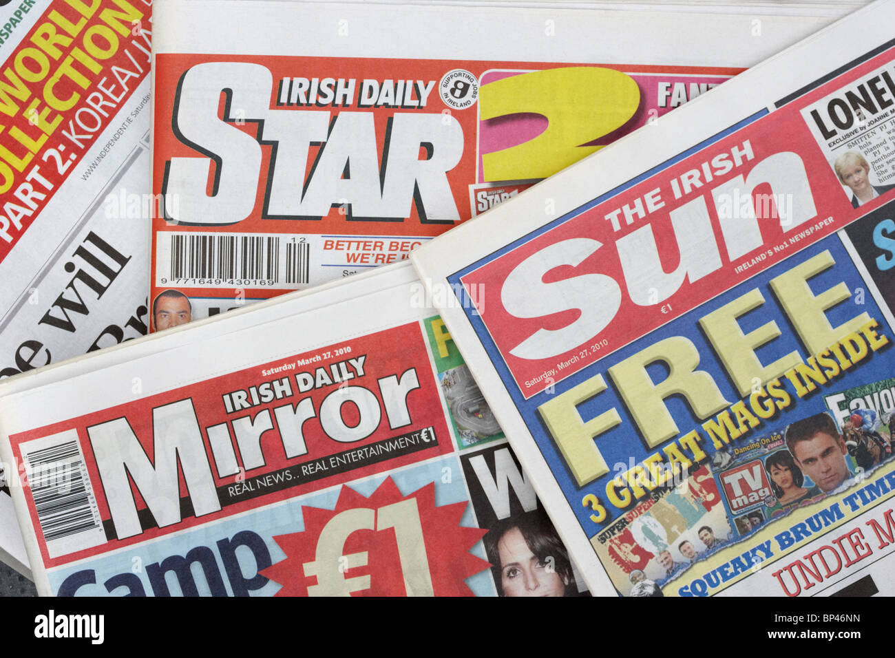 republic of ireland versions of british tabloid newspapers including the irish daily star the irish sun and irish daily mirror Stock Photo