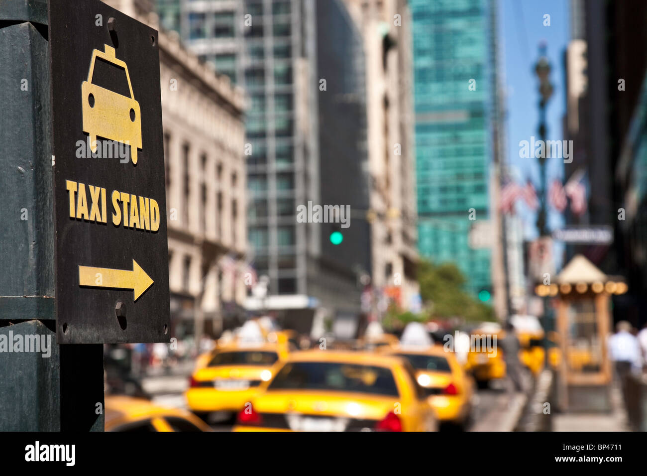 Taxis and Taxi Stand, 42nd Street and Grand Central Terminal, NYC Stock Photo