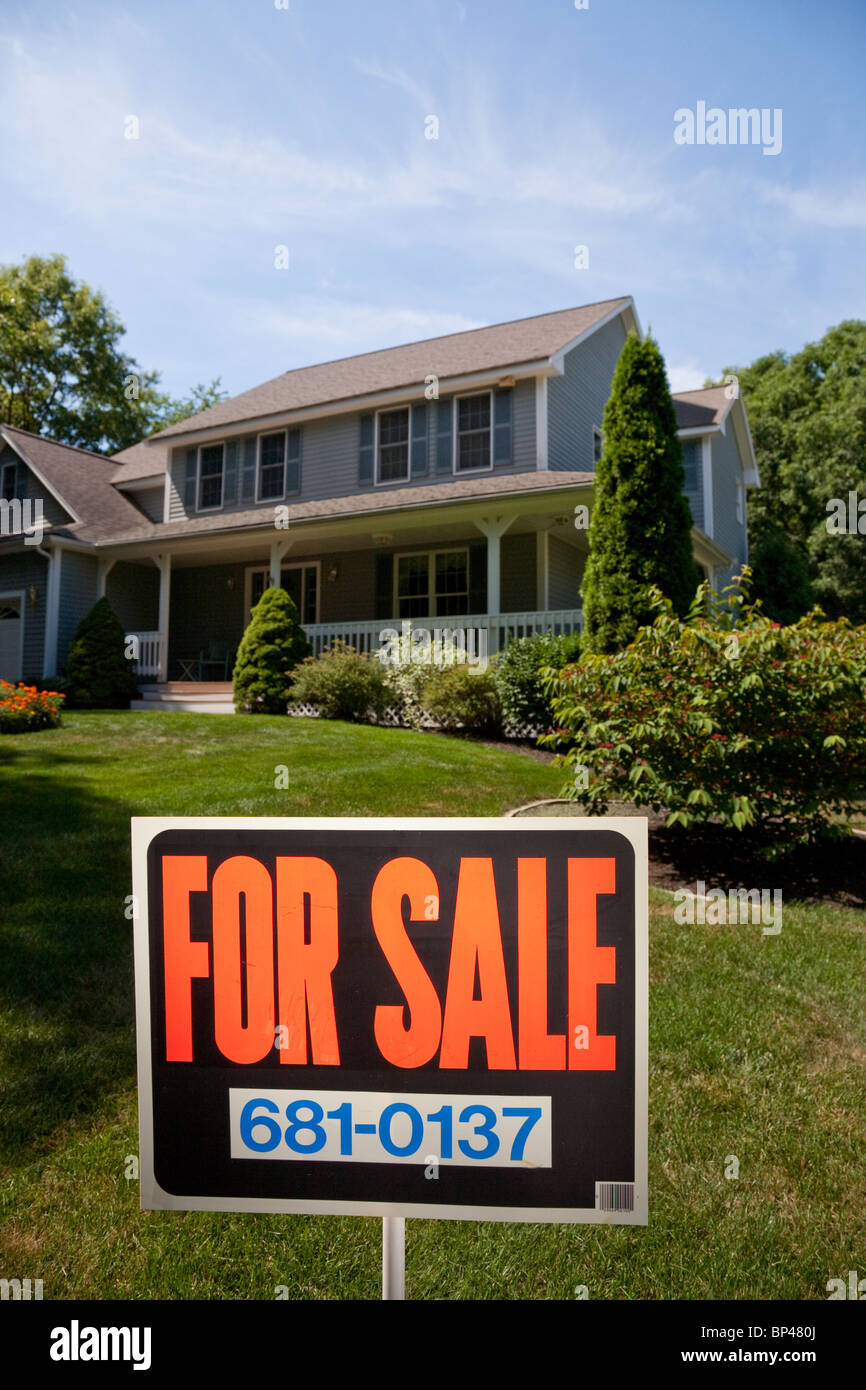 Two story house with large front yard for sale, New England, USA Stock Photo