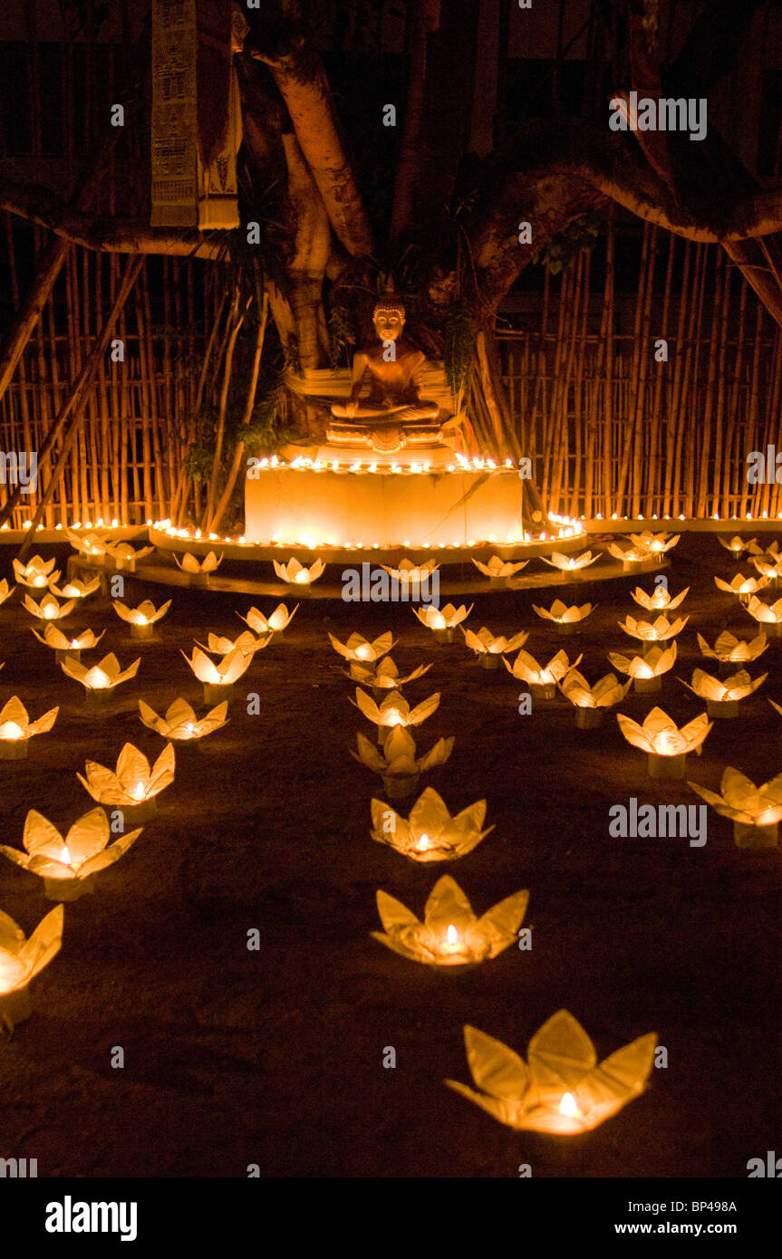 Khom loy candles and lanterns for Loi Krathong festival. Stock Photo