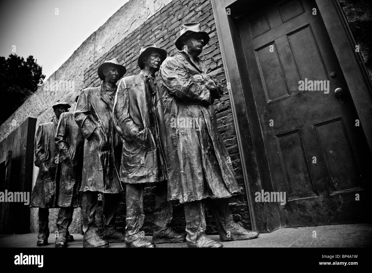 The Franklin Delano Roosevelt (FDR) Memorial in Washington, DC houses a 'room' depicting an urban breadline. Stock Photo