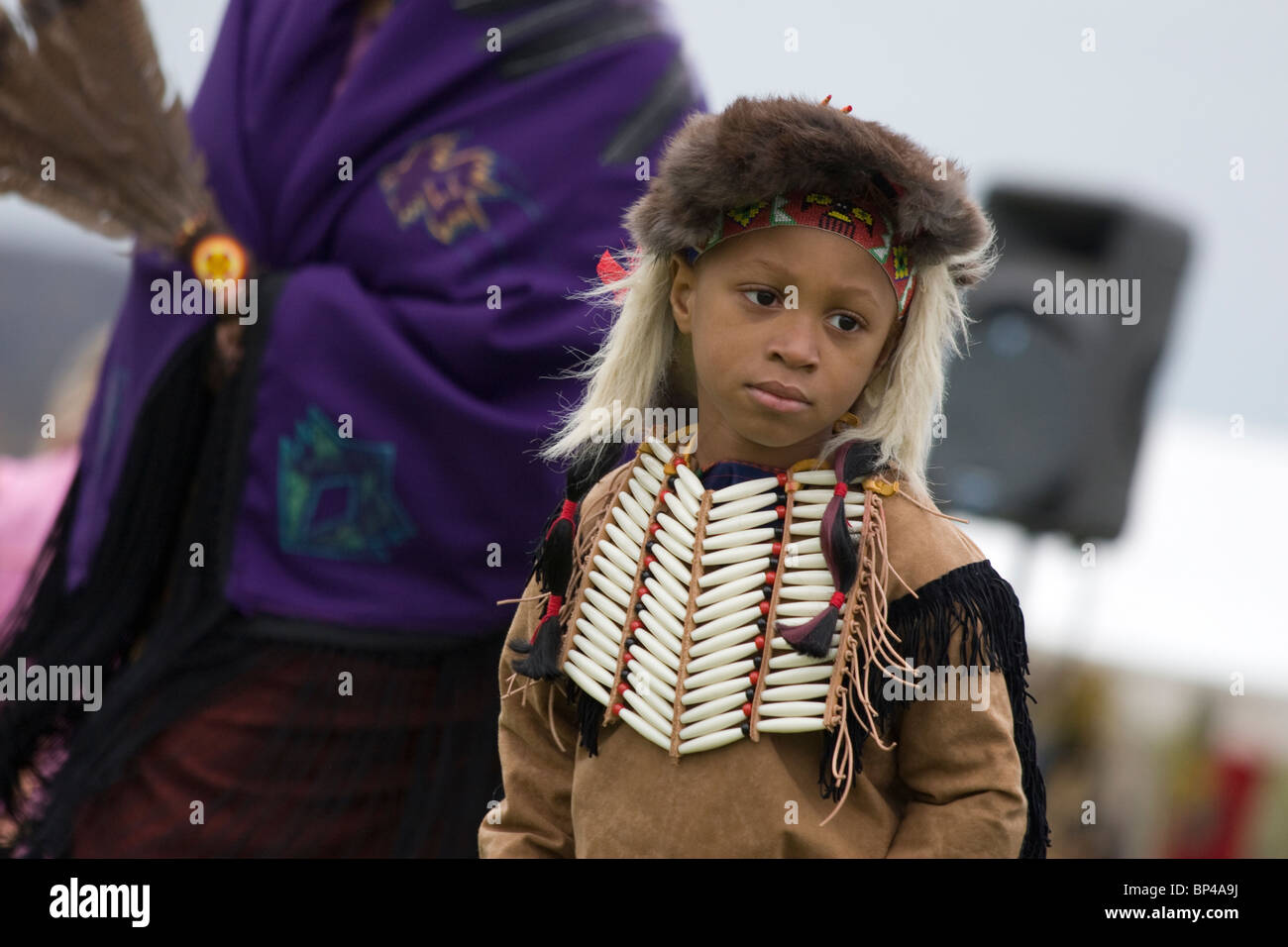 A Native American boy dances at the Healing Horse Spirit PowWow in Mt