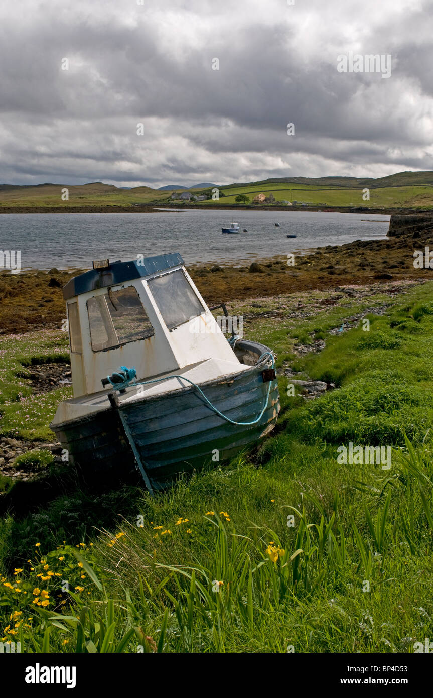 Fishing boat on the banks of Loch Rog near Calanish Isle of Lewis