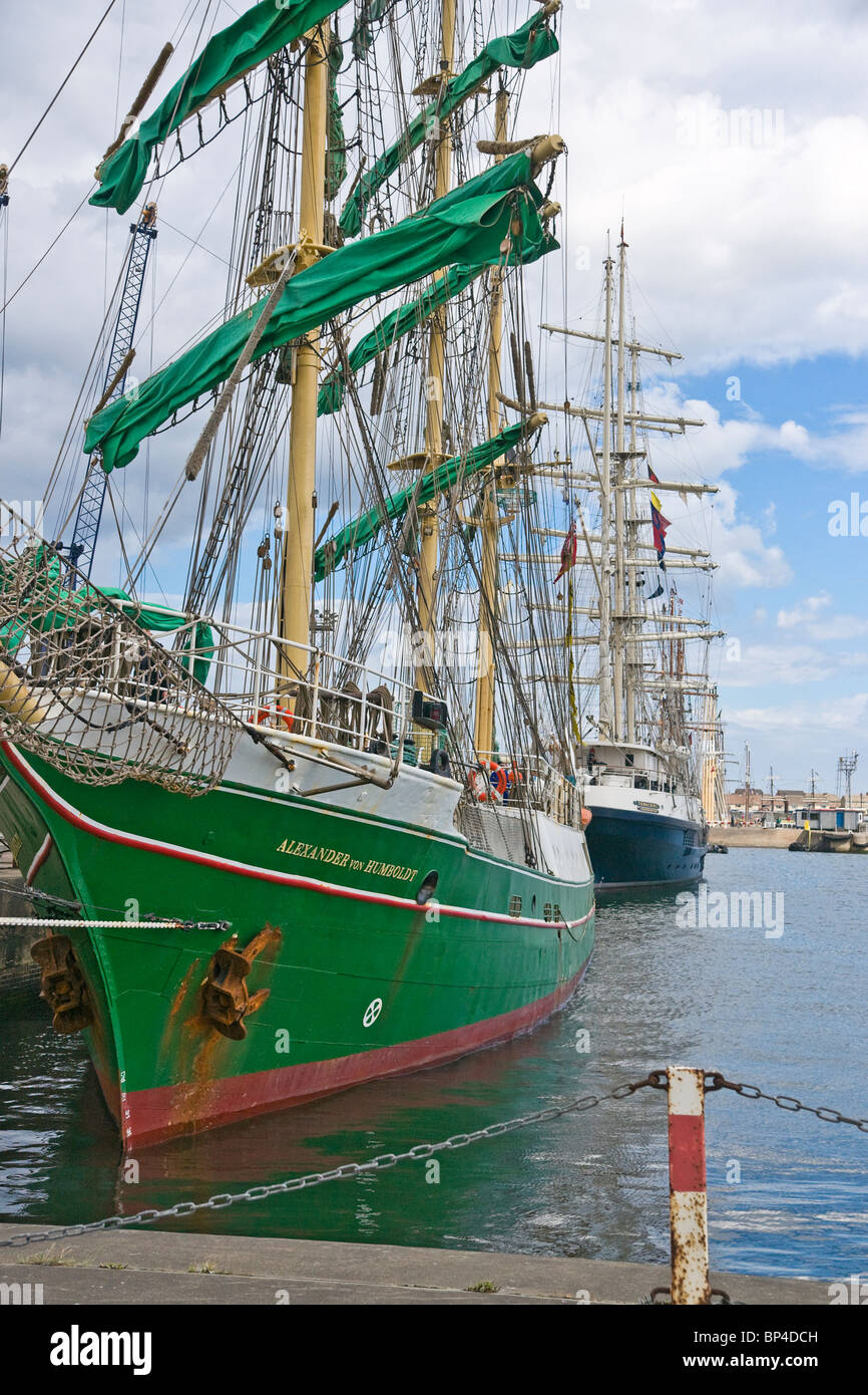 Victoria Harbour, Hartlepool, UK. Tall ships along the quayside during the Tall Ships' Race, 2010. Stock Photo