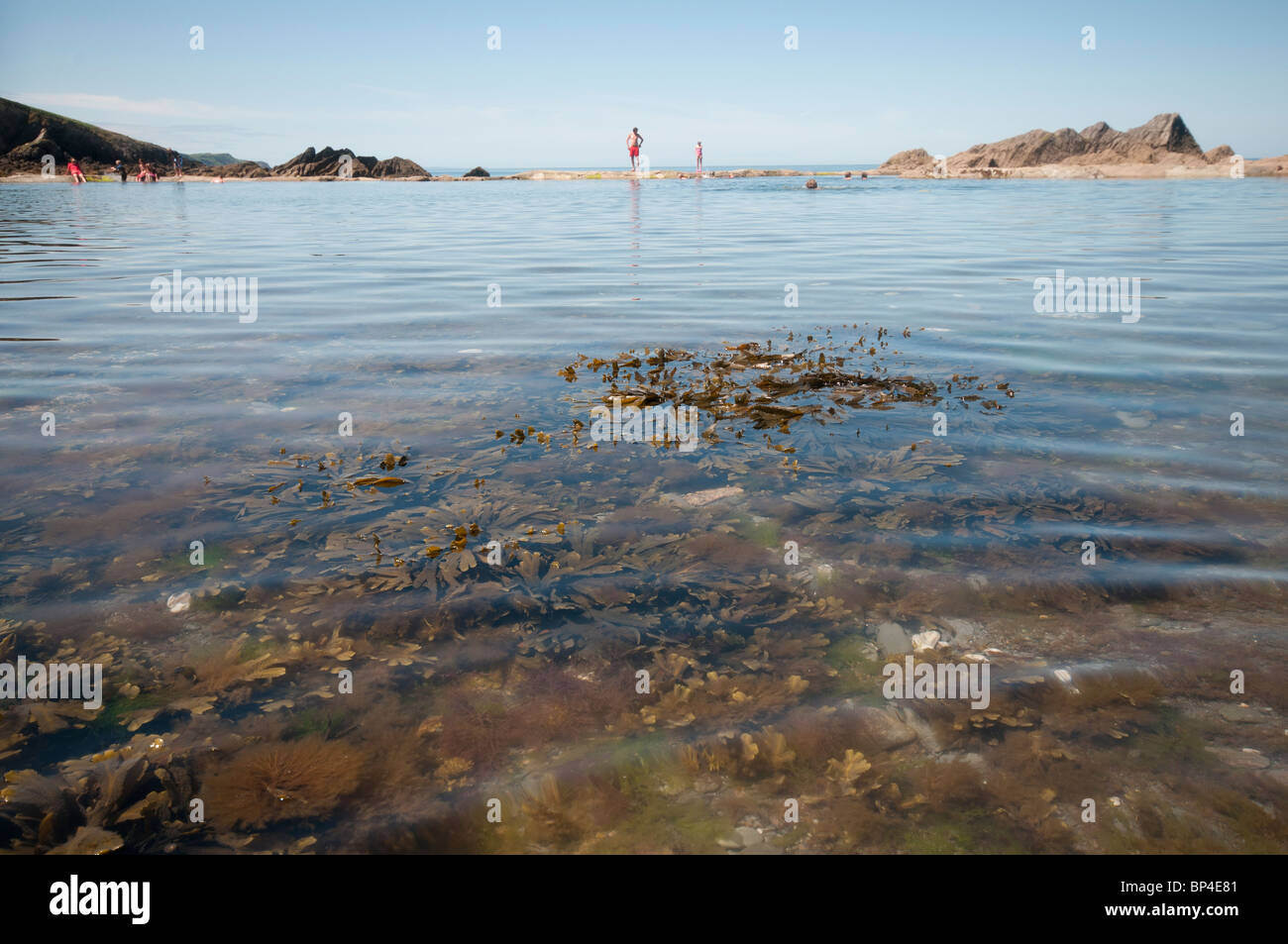 The Tunnels Beach and rock pool at North Devon Stock Photo