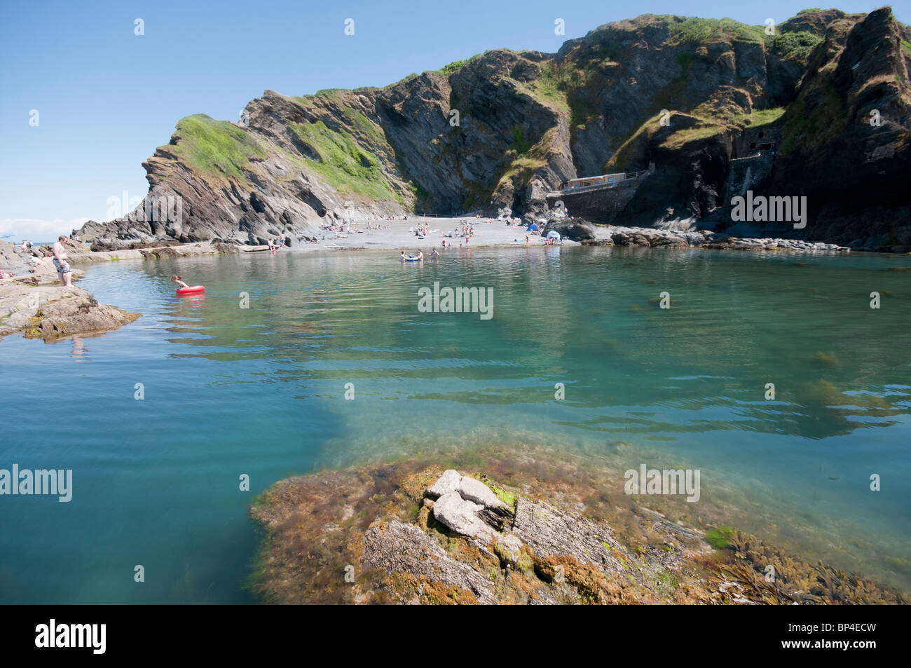 The Tunnels Beach and rock pool at Ilfracombe North Devon. Stock Photo