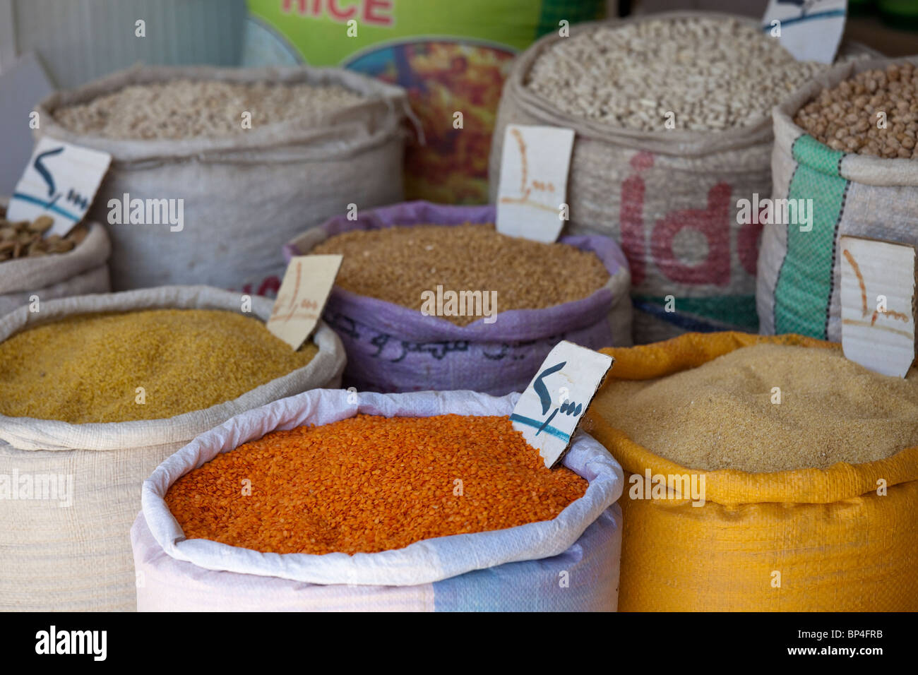 Bulk goods shop in the bazaar, Dohuk, Kurdistan, Iraq Stock Photo