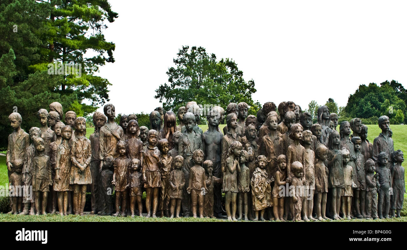 Bronze statues of 82 children massacred during WWii at Lidice near Prague Czech Republic Europe Stock Photo