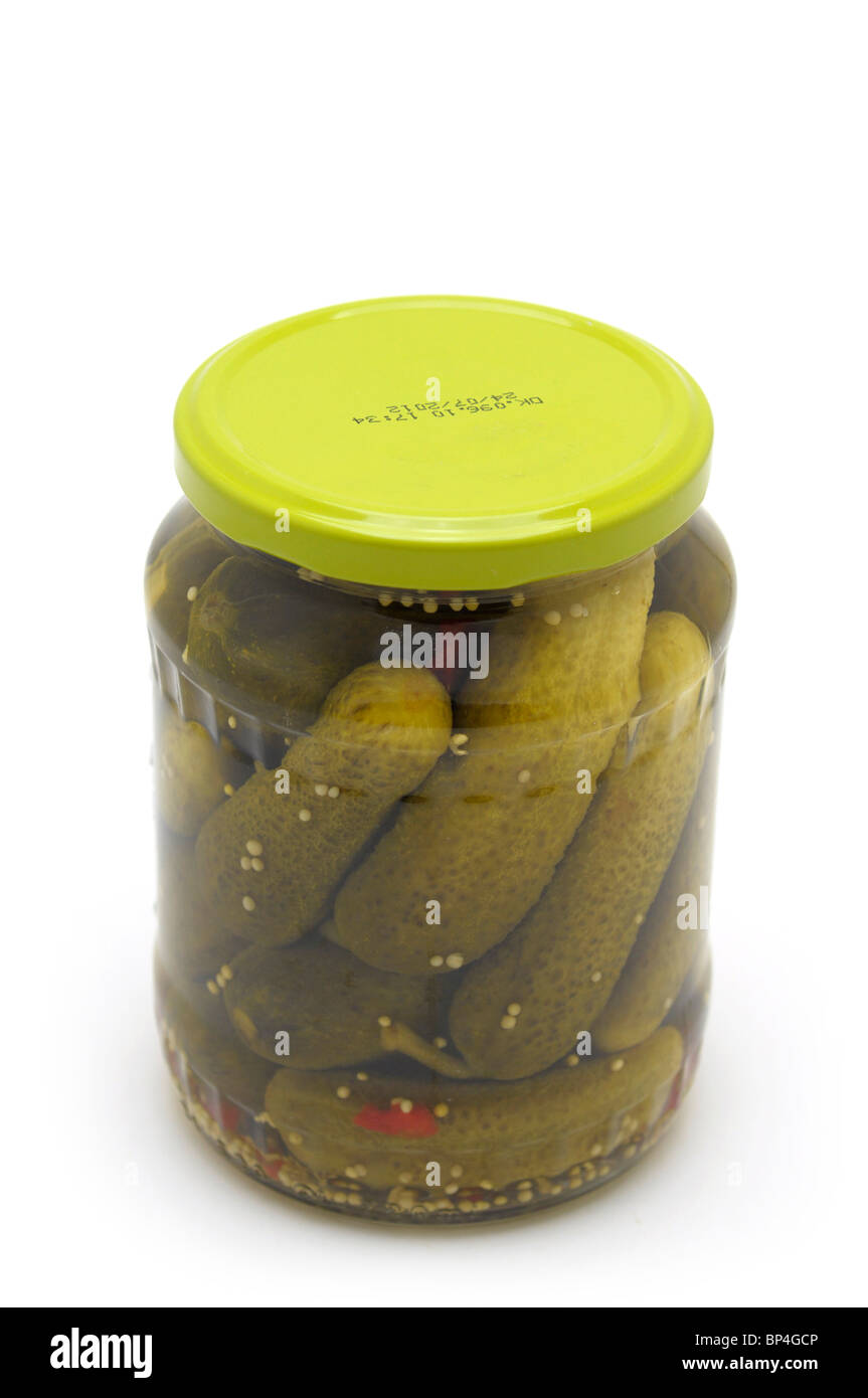 Jar of Pickles - Pickled Gherkins Stock Photo