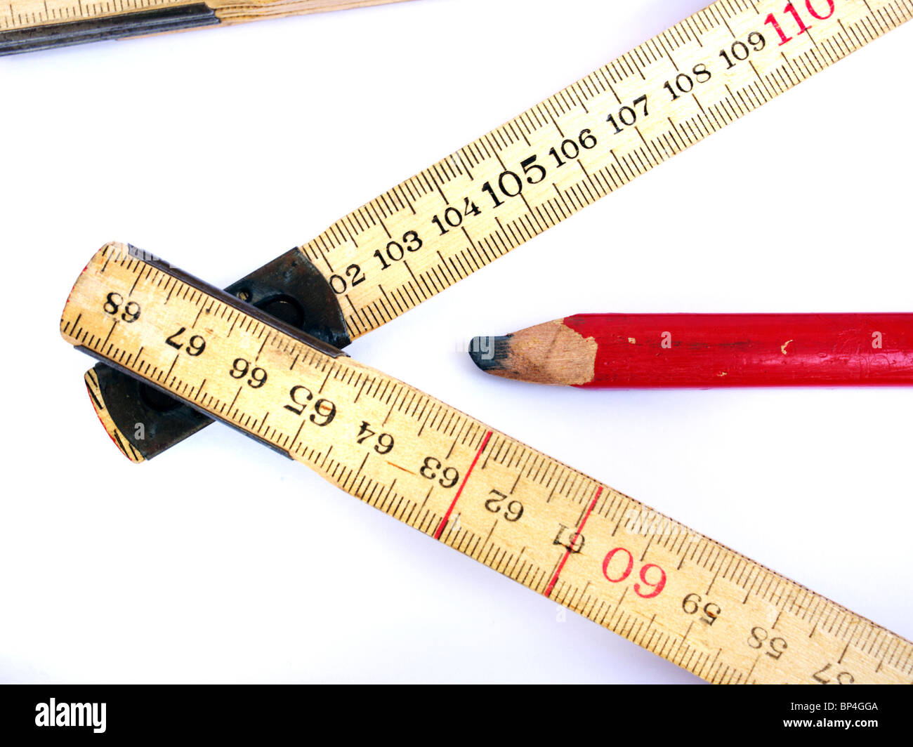 Tape measure and carpenter's pencil Stock Photo