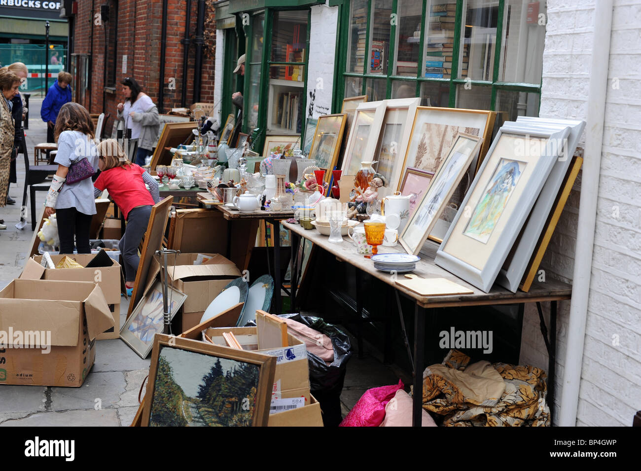 Bricabrac stall in Flask Walk, Hampstead, London Stock Photo Alamy
