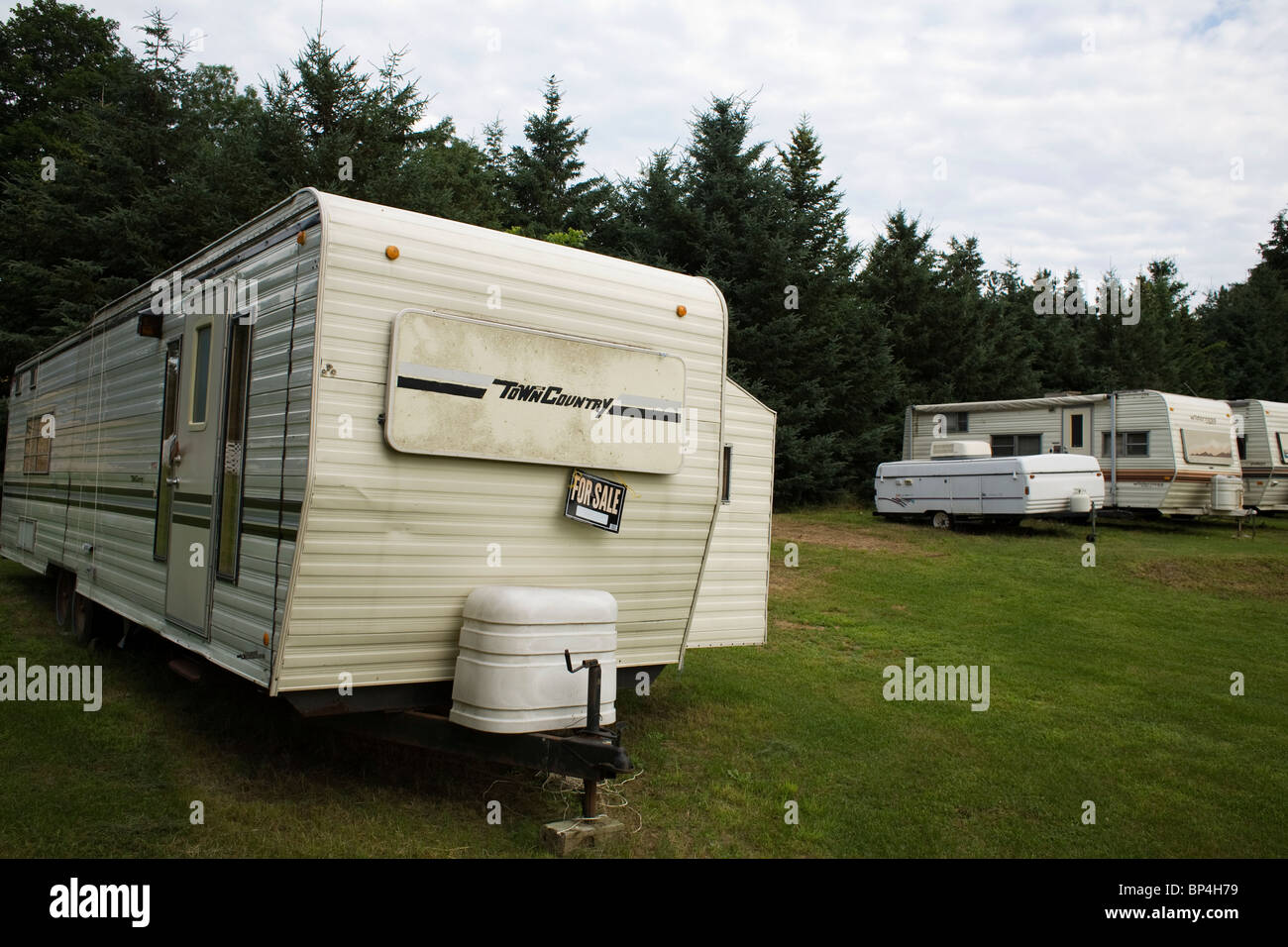 Trailer for sale in New Hampshire recreational trailer park is a sign