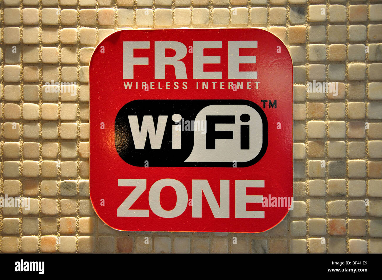 Free Wi Fi Zone sign in cafe, Inom Vallgraven, Gothenburg, Västergötland & Bohuslän Province, Kingdom of Sweden Stock Photo