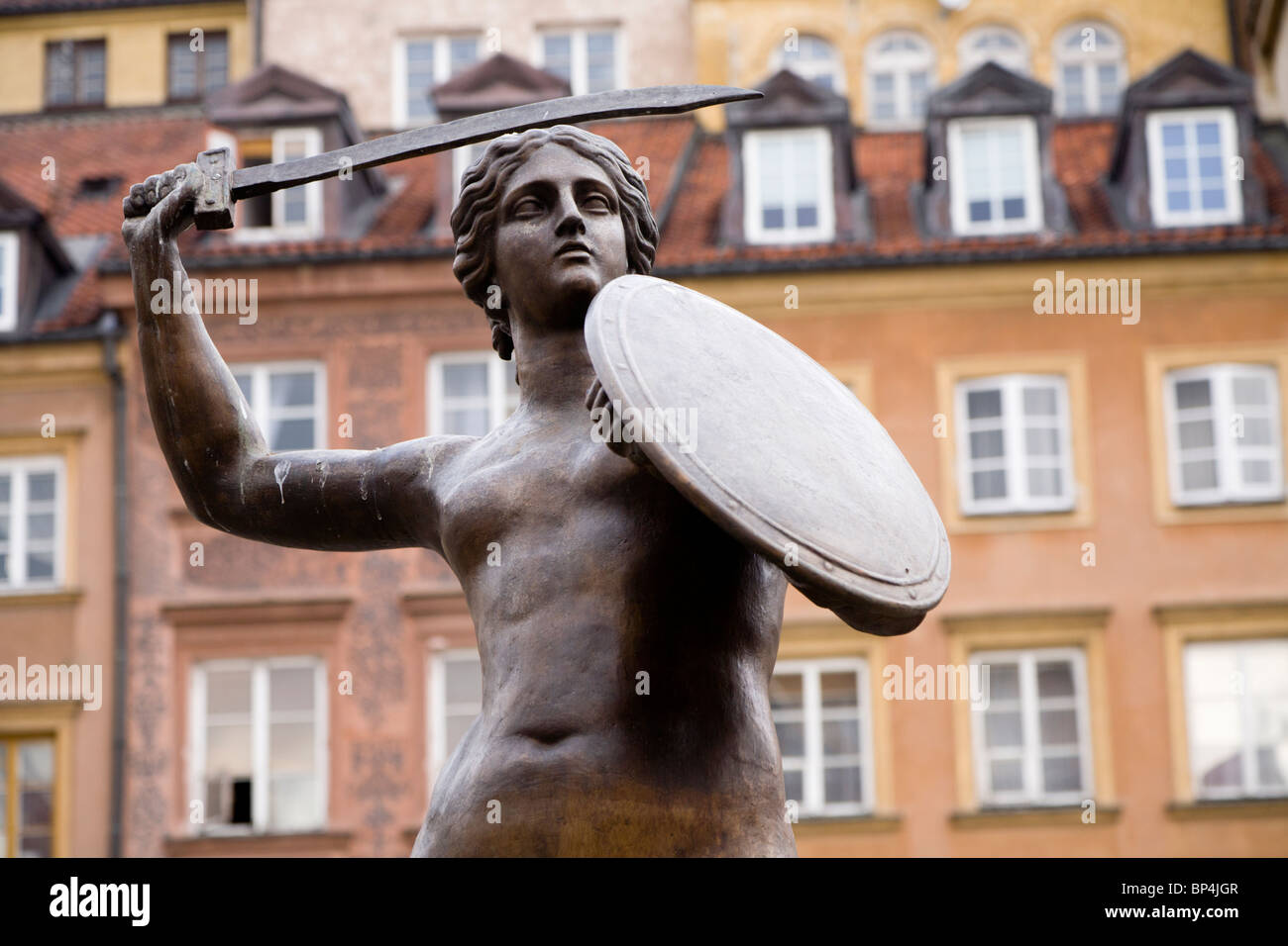 The Warsaw Mermaid statue. Old Town Market Place, Warsaw Poland. Stock Photo
