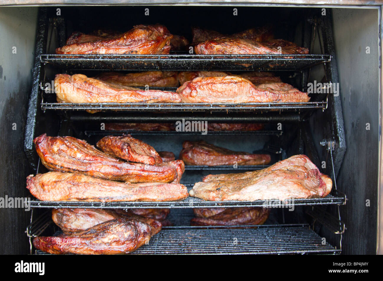 BBQ Brisket smoking Stock Photo Alamy