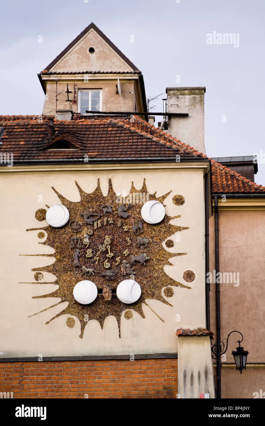Clock on Krasinski Square at the edge of Old Town, Warsaw Poland Stock