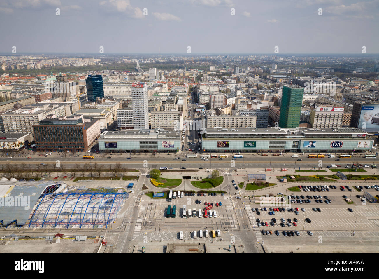 Marszalkowska street. The view is from the Palace of Culture and Science, Warsaw Poland. Stock Photo