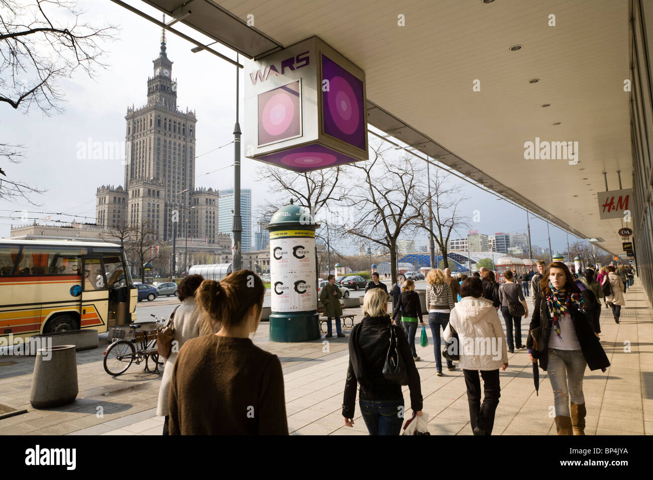 People walking on Marszalkowska street, Warsaw Poland. Stock Photo