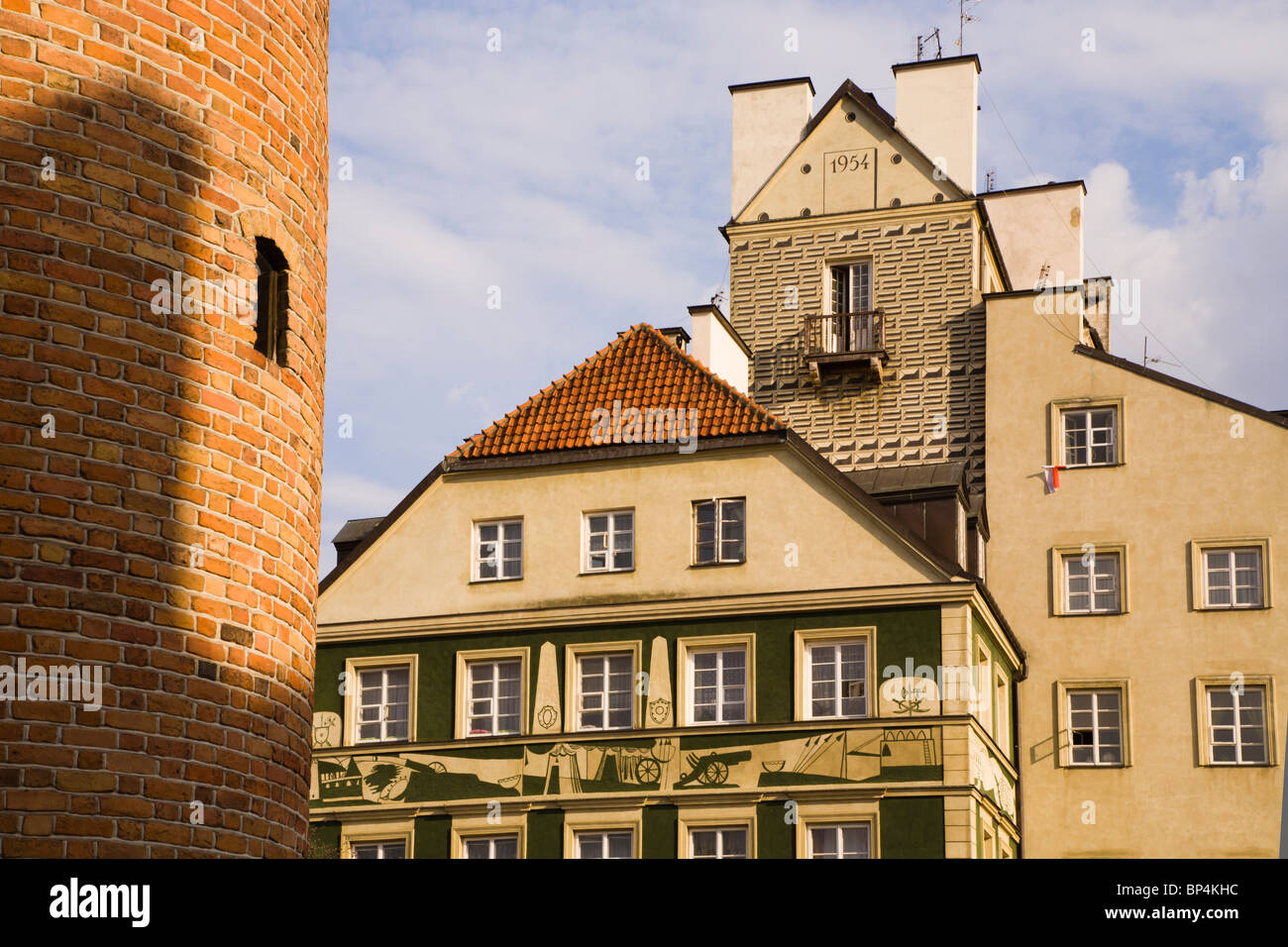 New Town houses seen from The Warsaw Barbican. Old Town, Warsaw Poland. Stock Photo