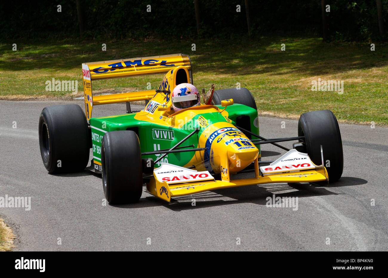 1992 Benetton-Ford B192 F1 car on the hillclimb at the 2010 Goodwood Festival of Speed, Sussex, UK. Driver: Lorina McLaughlin Stock Photo