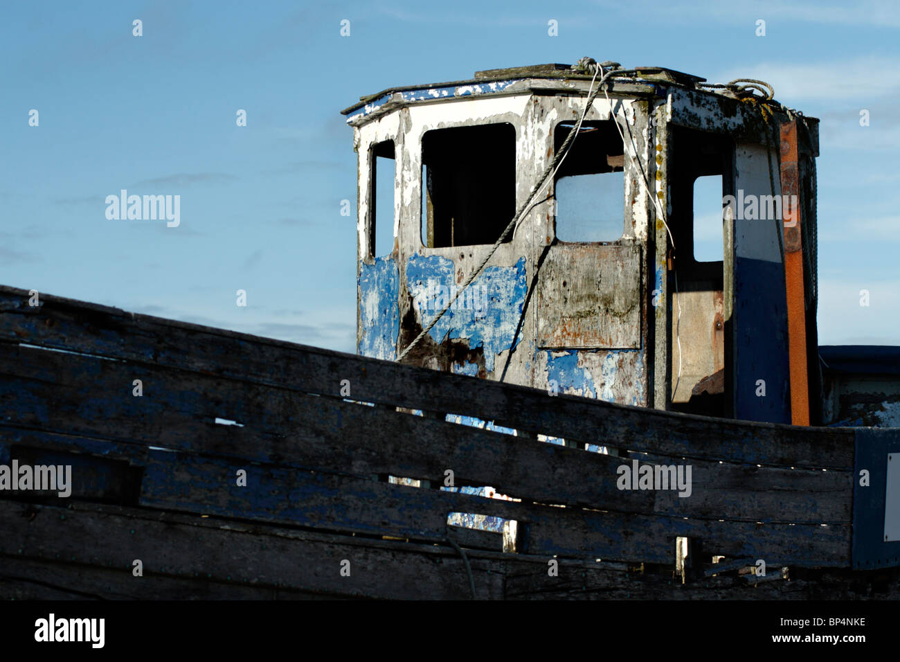 Wheelhouse of derelict fishing boat Stock Photo - Alamy