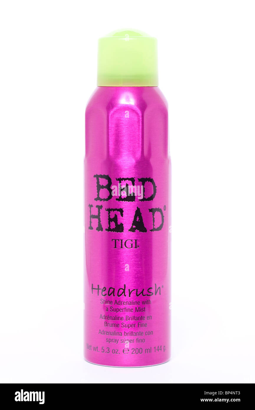 A cut out of a can of Tigi Bed Head Headrush hair product on a white background Stock Photo