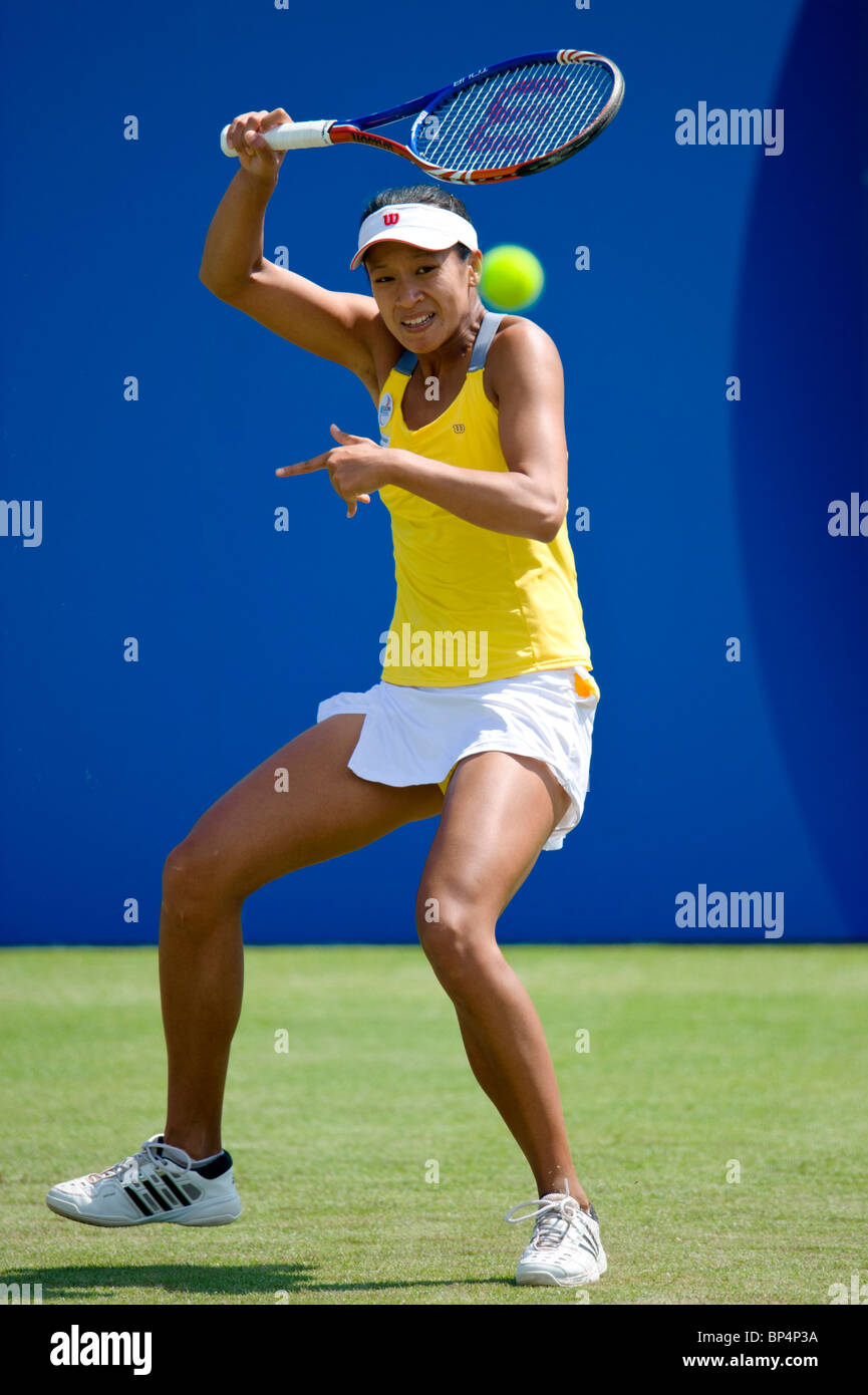 Anne Keothavong of Great Britain in action against Daniela Hantuchova of Slovakia. Stock Photo