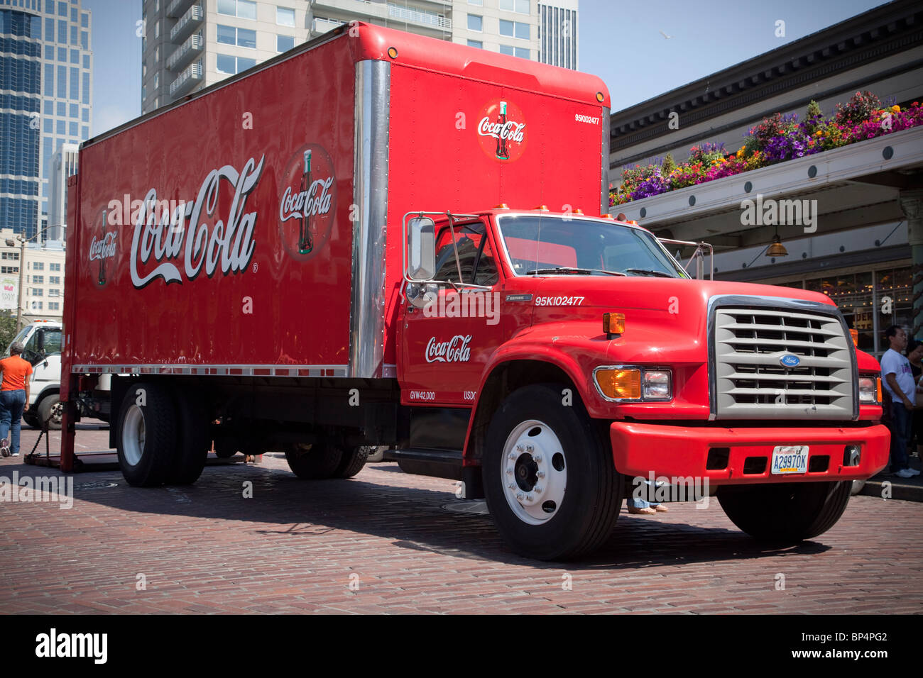 Coca-Cola delivery truck at Pike Street Market, Seattle, Washignton, USA. Stock Photo