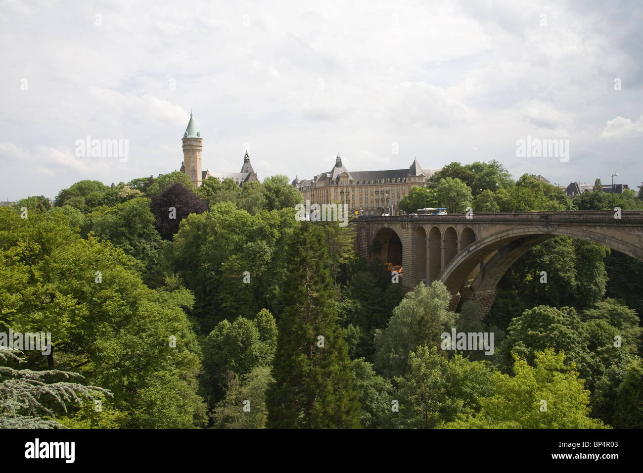 Luxembourg City Europe View across to Adolphe bridge that spans the Petrusse Valley from the ramparts Stock Photo