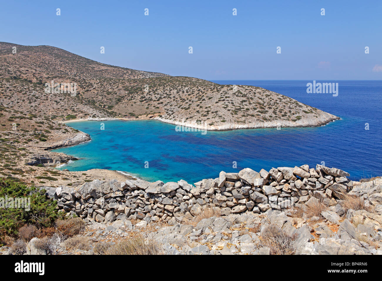 idyllic bay at the west coast of the Island of Iraklia, Cyclades, Aegean Islands, Greece Stock Photo