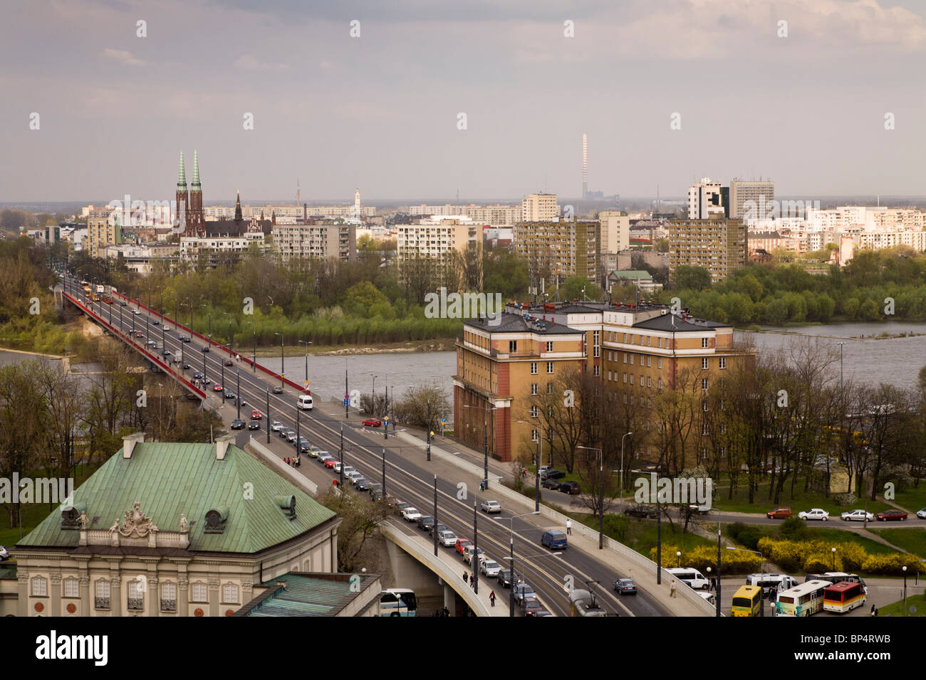 Cars on Solidarity Avenue (Aleja Solidarnosci), one of the main thoroughfares in Warsaw Poland. Stock Photo