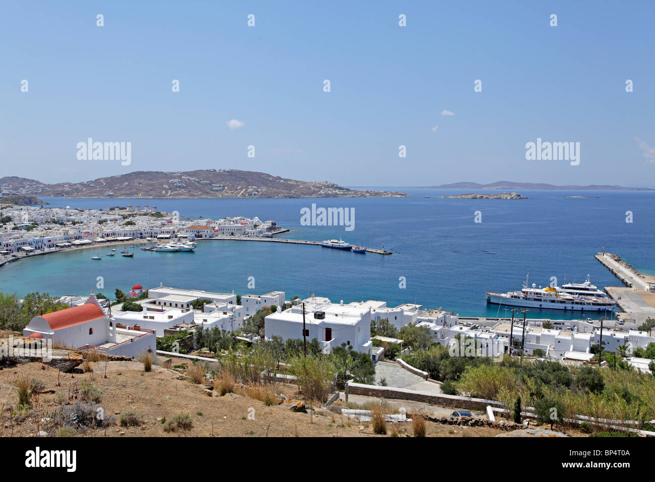 harbour of Mykonos Town, Mykonos Island, Cyclades, Aegean Islands, Greece Stock Photo