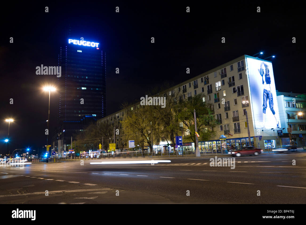 Night scene, Warsaw Poland Stock Photo