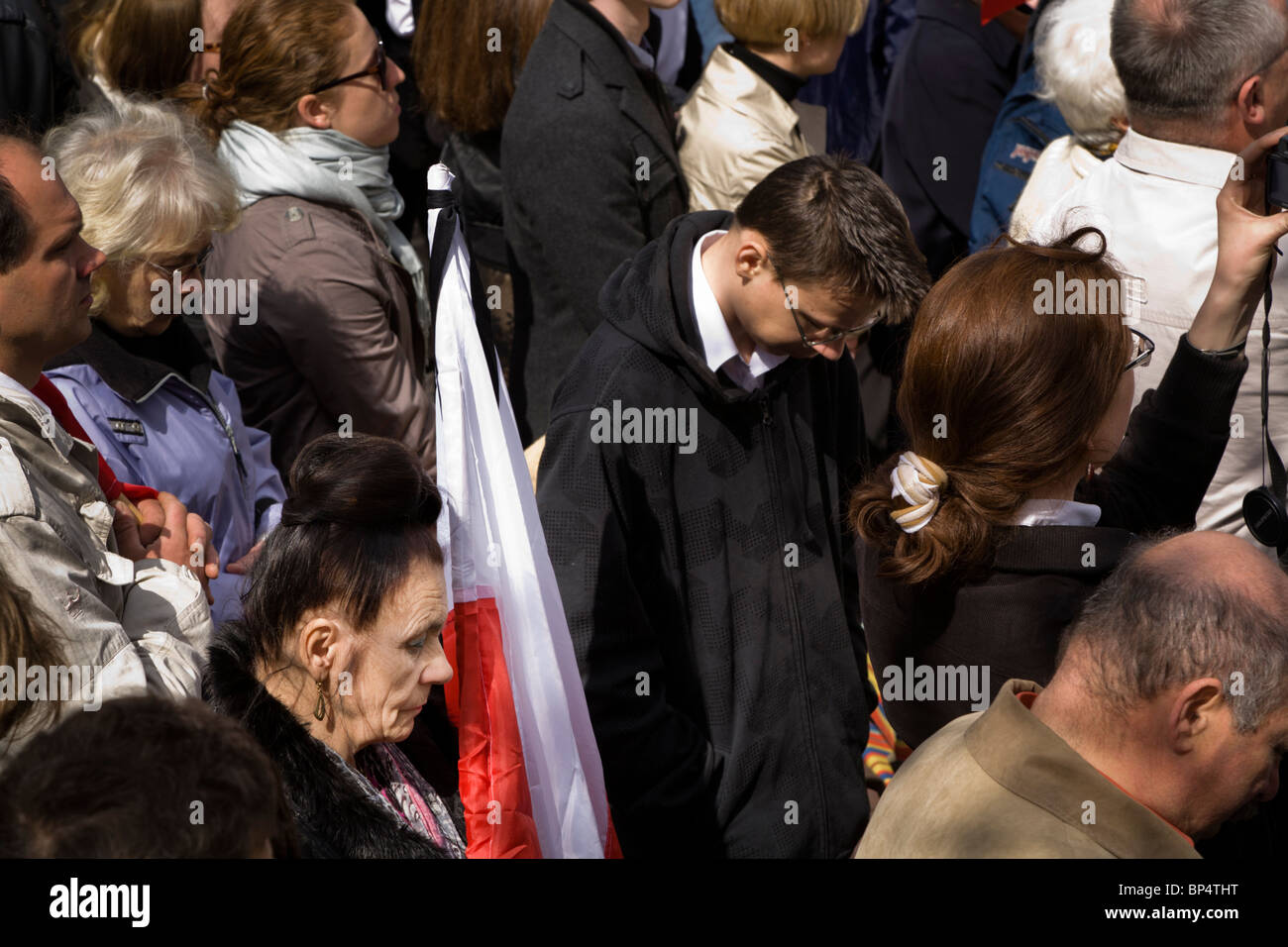 Warsaw Poland: Memorial service in memory of president Lech Kaczynski and 95 others... Stock Photo