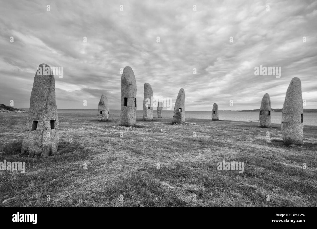 Menhirs for Peace (also known as  Family Menhirs) - Group of sculptures by Manolo Paz, located in La Coruña, Spain Stock Photo