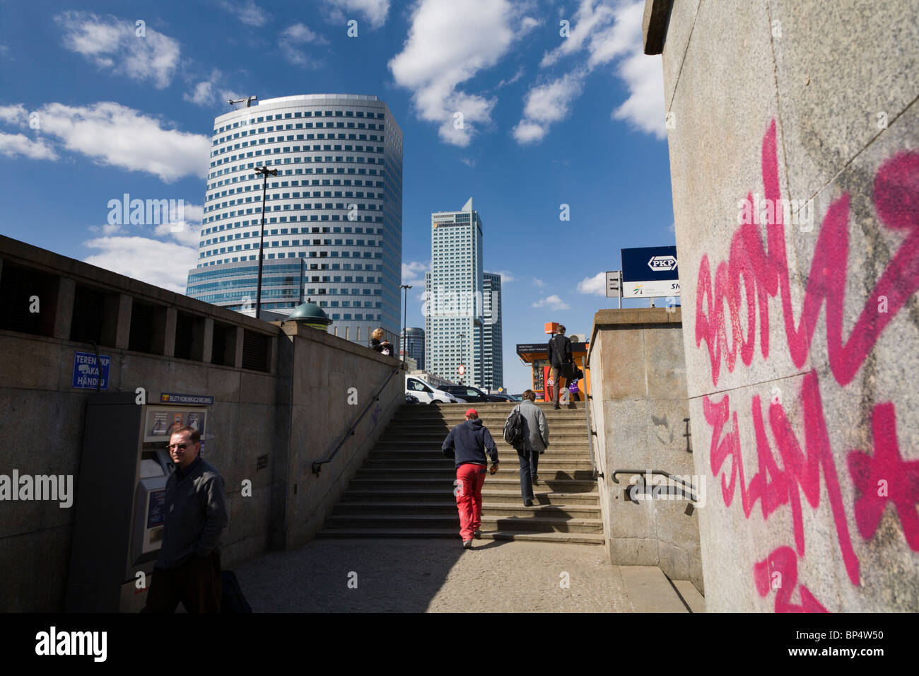 The entrance to a pedestrian tunnel that crosses under Jerozolimskie street, Warsaw Poland. Stock Photo