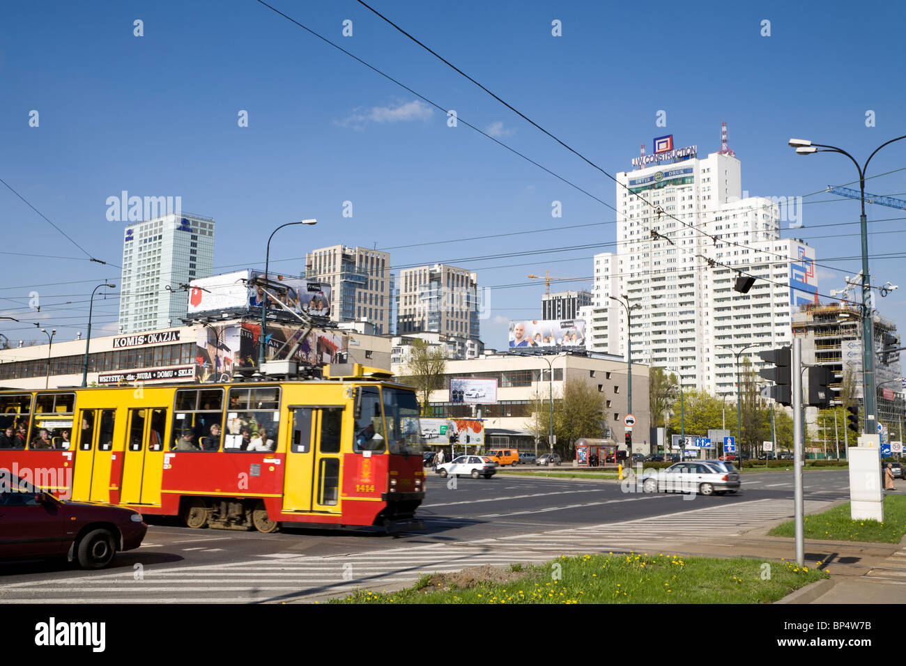 Busy intersection in Warsaw Poland Stock Photo