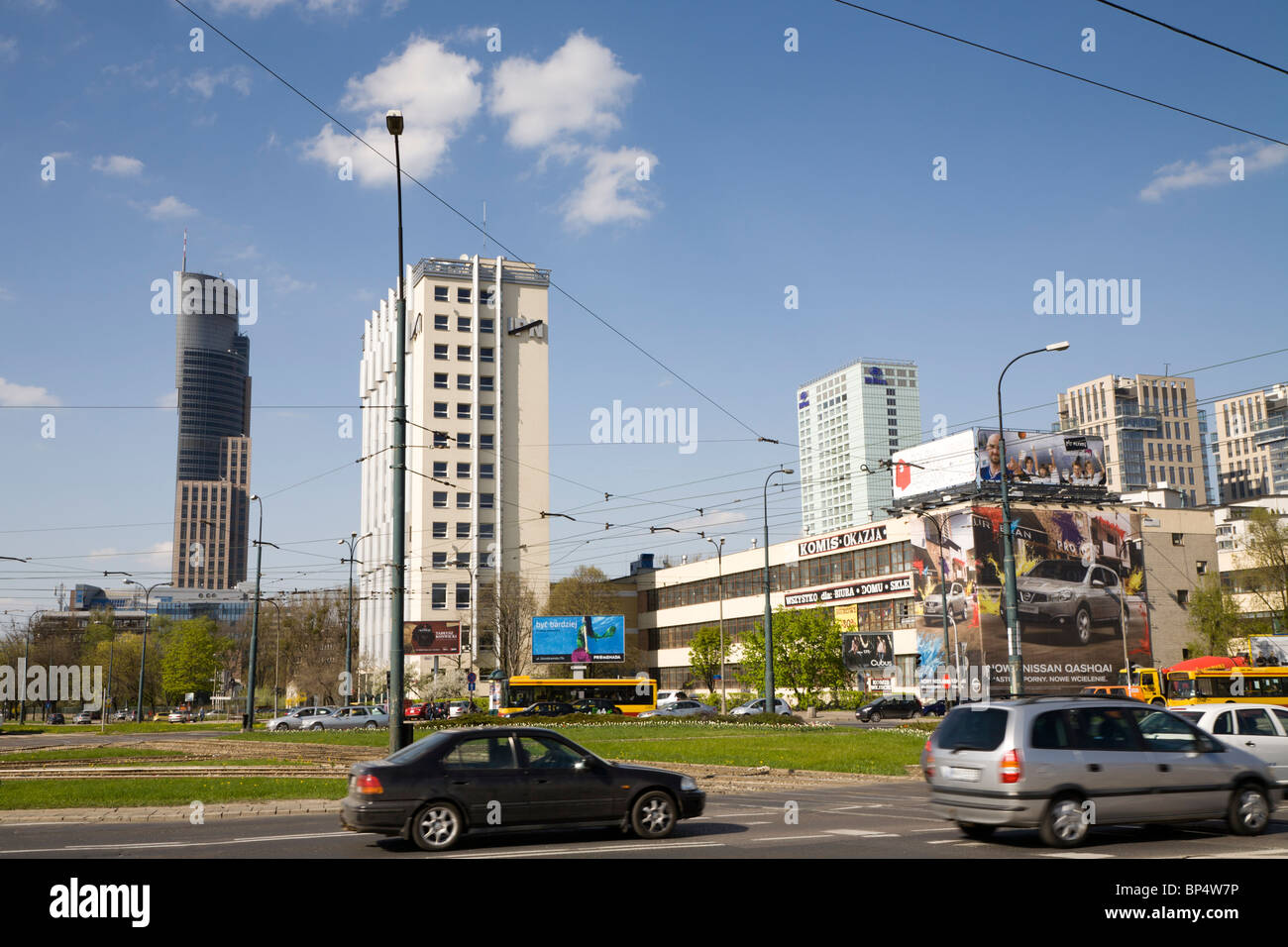 Busy intersection in Warsaw Poland Stock Photo