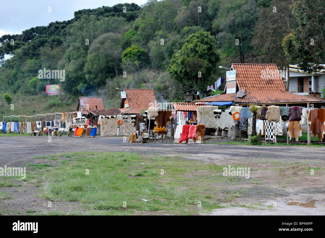 Road side shop selling leather goods, near Soledade on road BR-386, Rio Grande Sul, Brazil Stock Photo