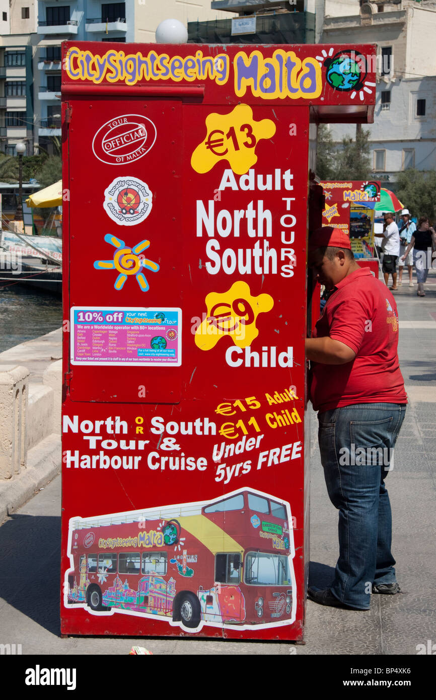 A ticketbooth for City Sightseeing open top bus, Sliema, Malta, Europe