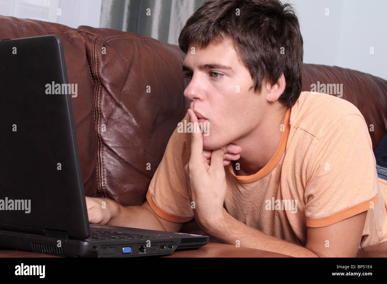 young man at the laptop computer Stock Photo